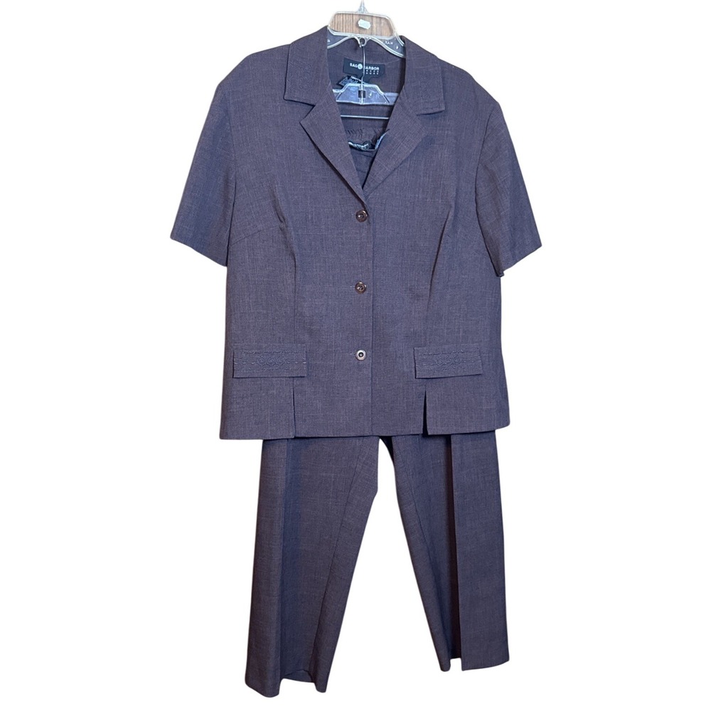 Vintage Sag Harbor 2‑Piece Jacket & Pants Set 22W Brown Polyester Classic